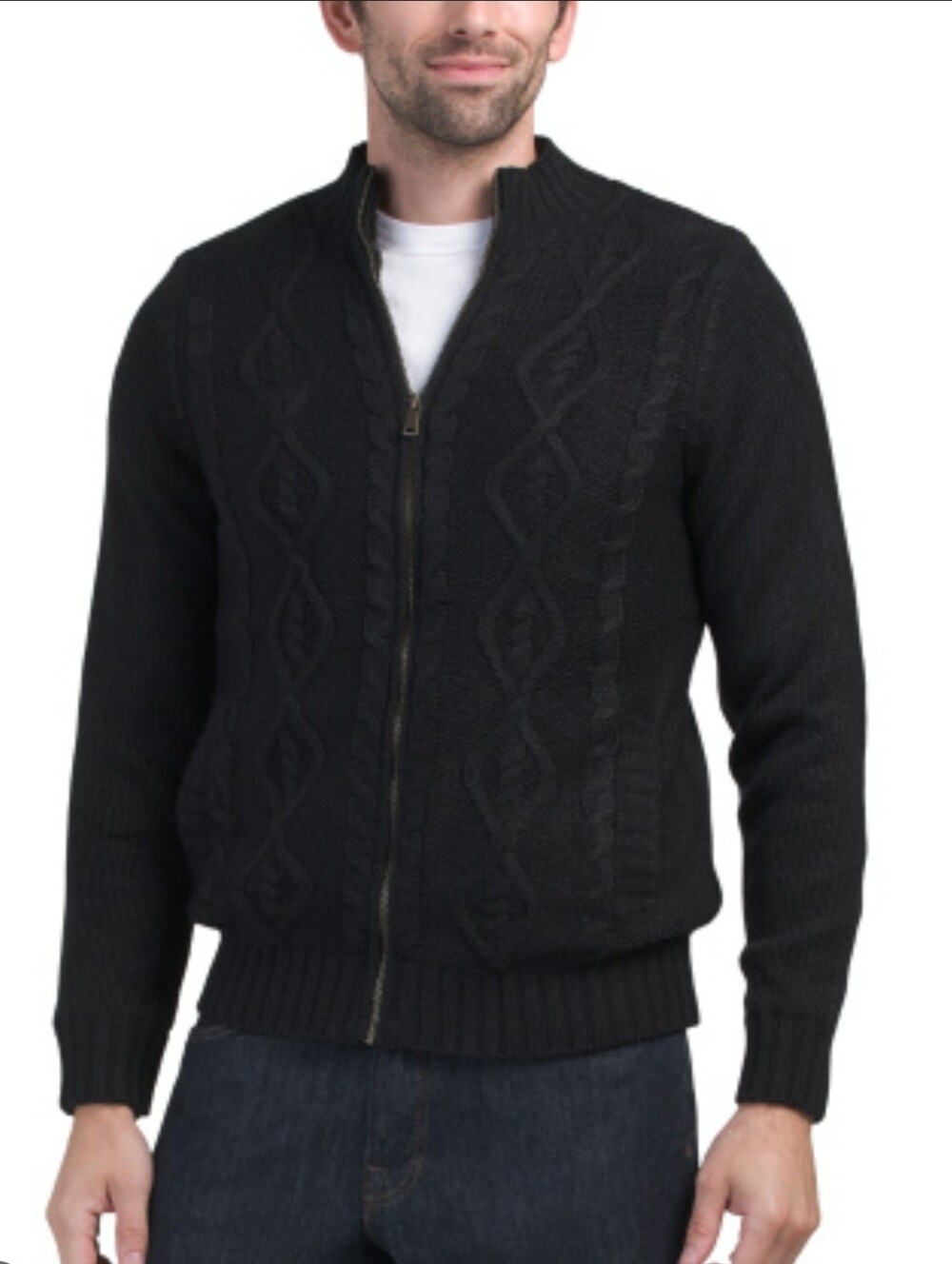 Frye Black Cable-Knit Soft Sherpa Lined Zip-Up Sweater Size M NWT